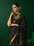 Golden Noir Saree with Zari Checks and Stripe Blouse Fabric